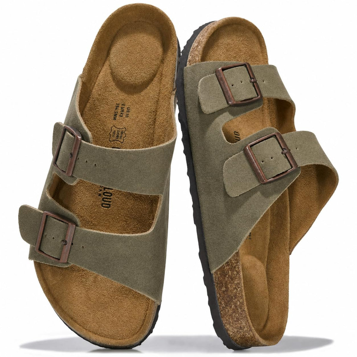 Mens Sandals, 100% Genuine Leather Mens Slides Cork Footbed Sandals for Men
