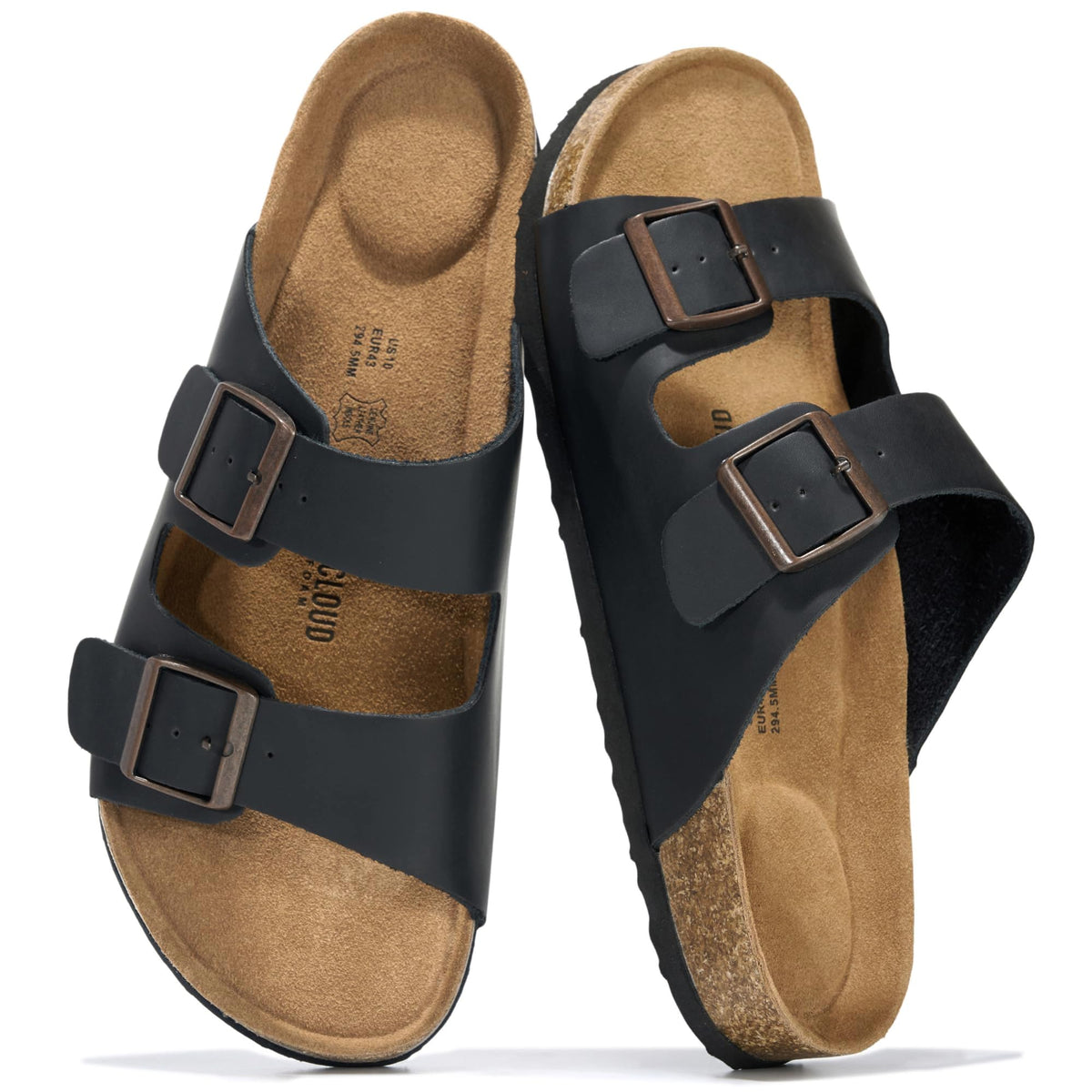 Mens Sandals, 100% Genuine Leather Mens Slides Cork Footbed Sandals for Men