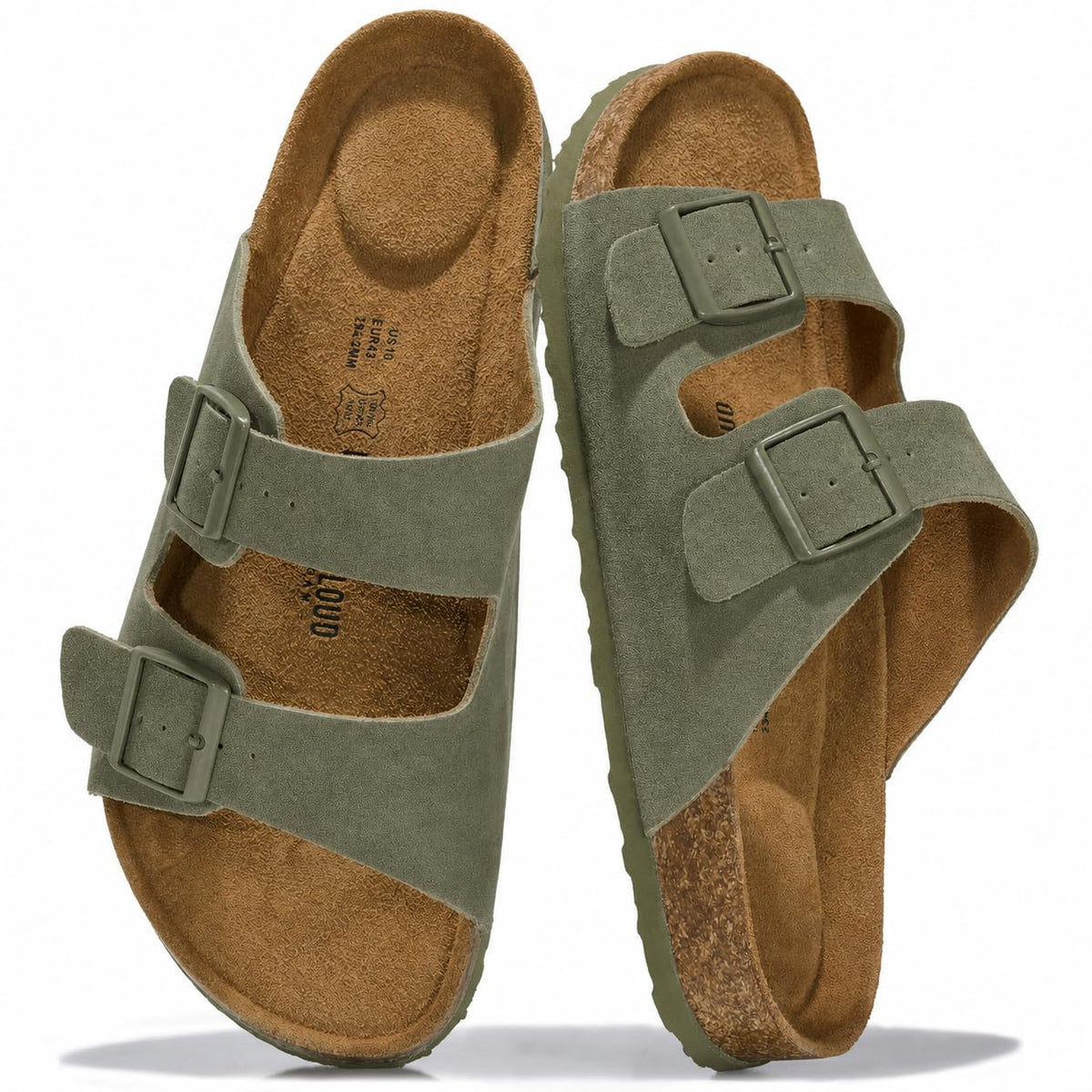 Mens Sandals, 100% Genuine Leather Mens Slides Cork Footbed Sandals for Men