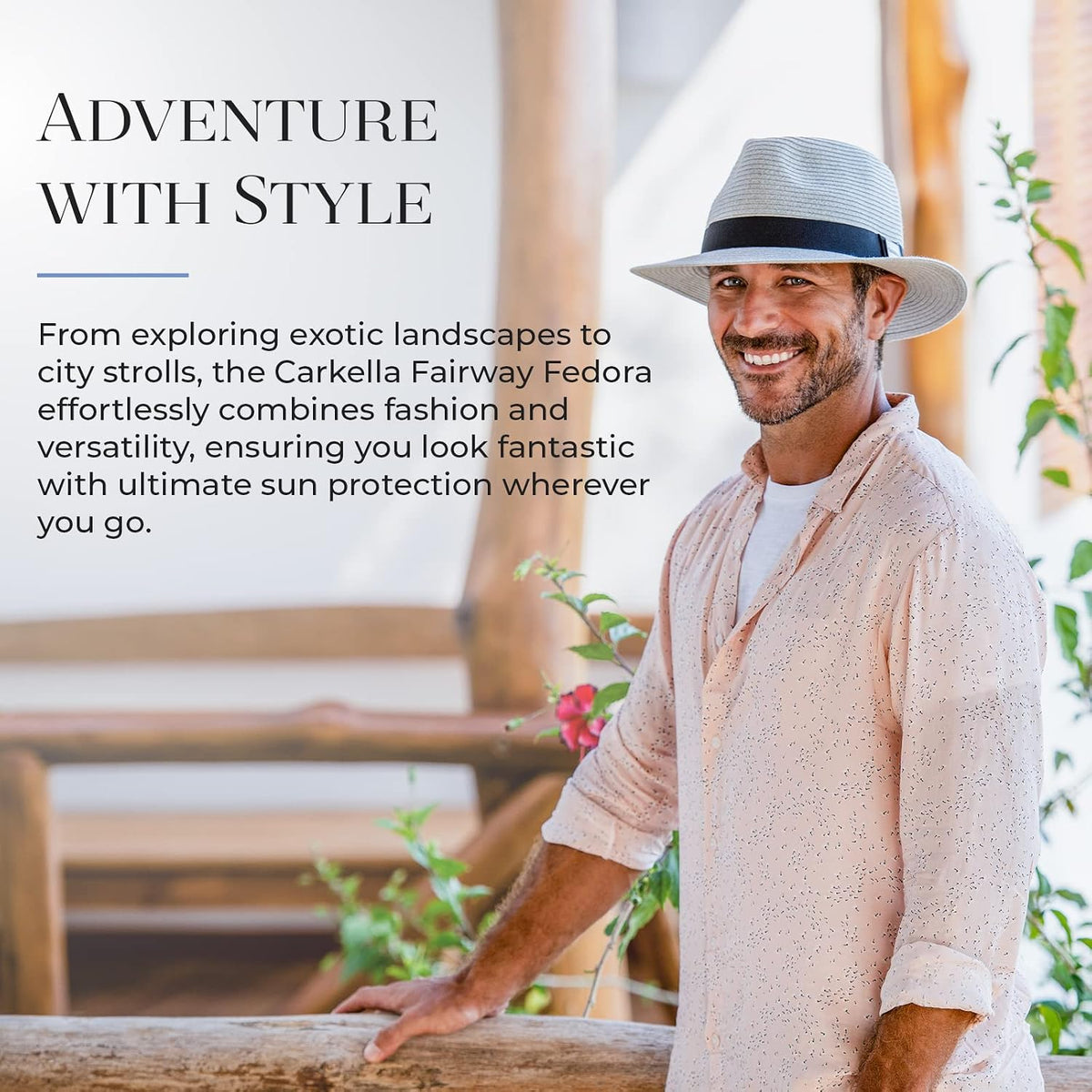 CARKELLA by Wallaroo Men’s Fairway Fedora – UPF 50+, UV Sun Protection, Packable and Adjustable Sizes – Classic Resort Style
