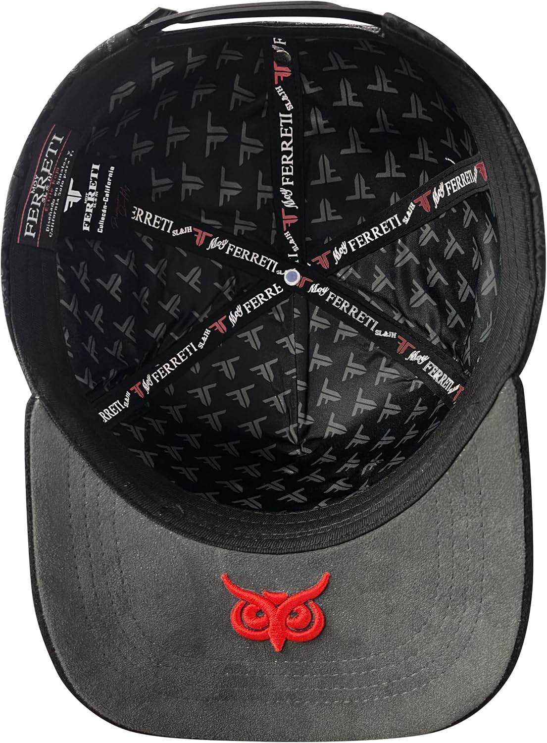 Ferreti Hats FT167 Premium Owl Hat for Men & Women – Black Snapback Baseball Cap with Blue Crystal Owl Emblem – Adjustable Streetwear Hat, Gorra Negra de Beisbol para Hombre y Mujer