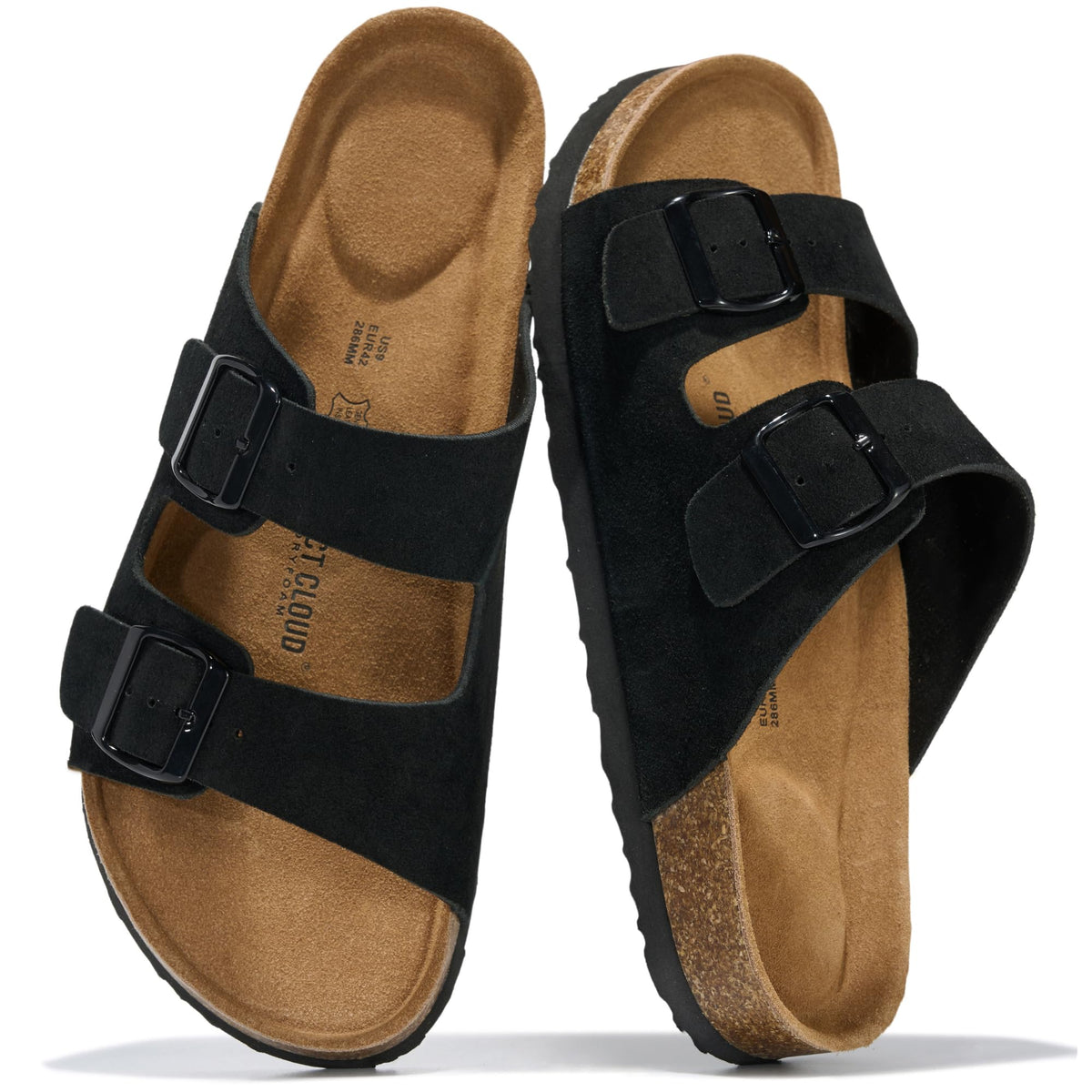 Mens Sandals, 100% Genuine Leather Mens Slides Cork Footbed Sandals for Men