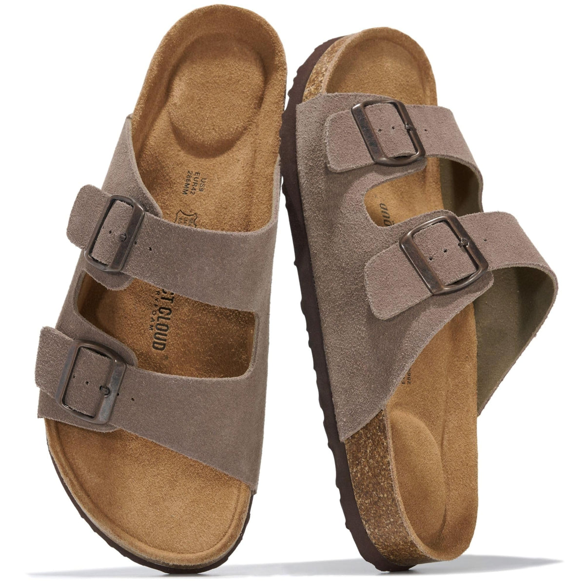 Mens Sandals, 100% Genuine Leather Mens Slides Cork Footbed Sandals for Men