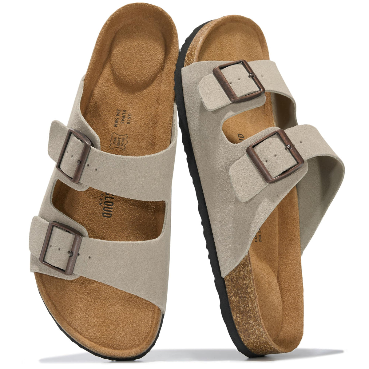 Mens Sandals, 100% Genuine Leather Mens Slides Cork Footbed Sandals for Men