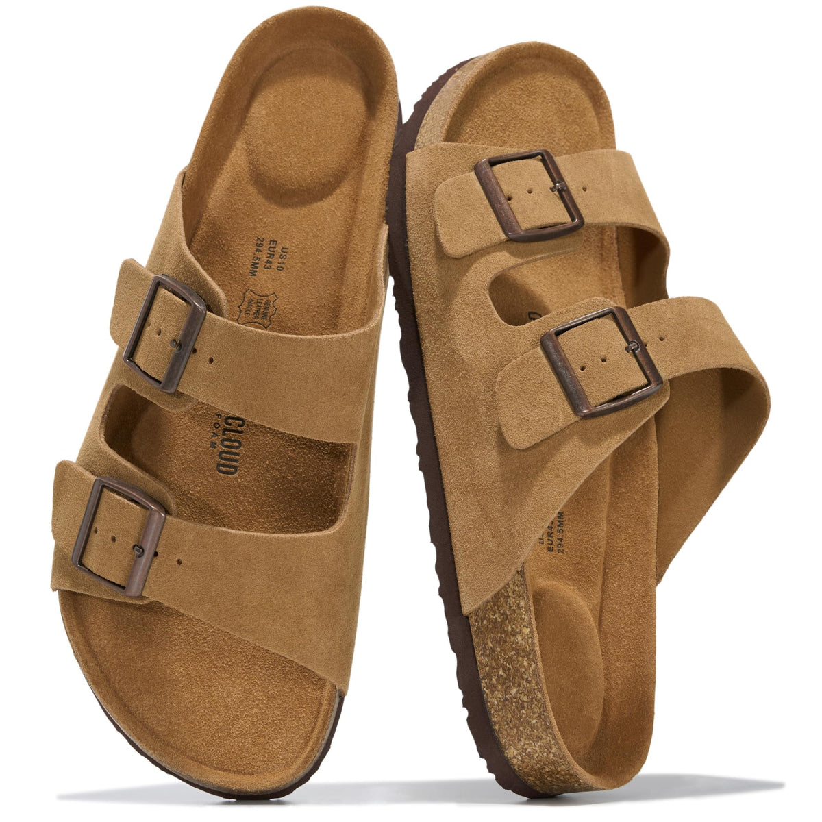 Mens Sandals, 100% Genuine Leather Mens Slides Cork Footbed Sandals for Men