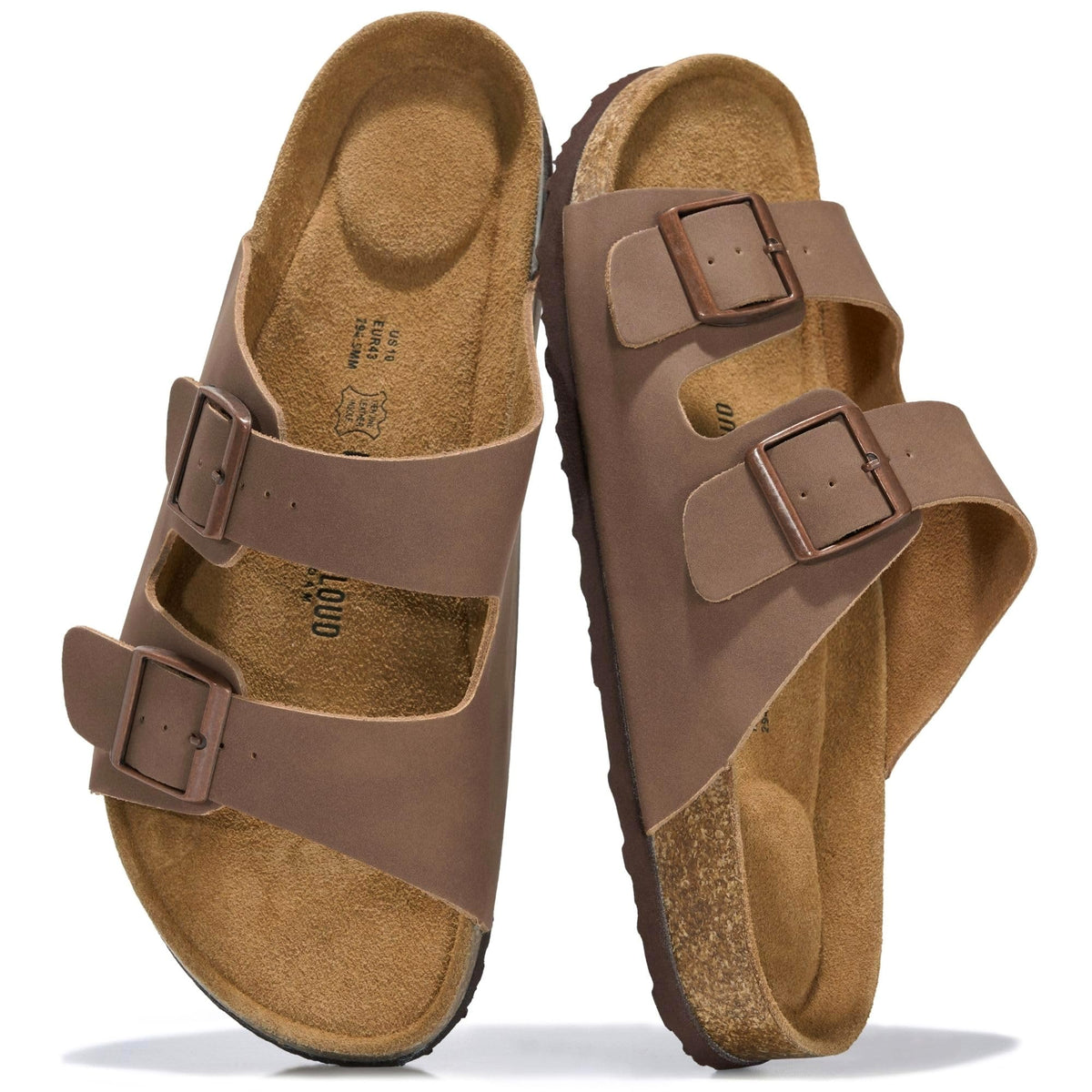 Mens Sandals, 100% Genuine Leather Mens Slides Cork Footbed Sandals for Men