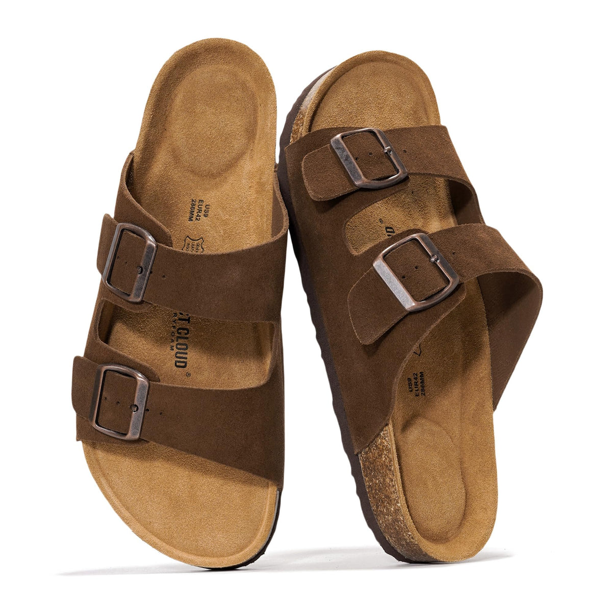 Mens Sandals, 100% Genuine Leather Mens Slides Cork Footbed Sandals for Men