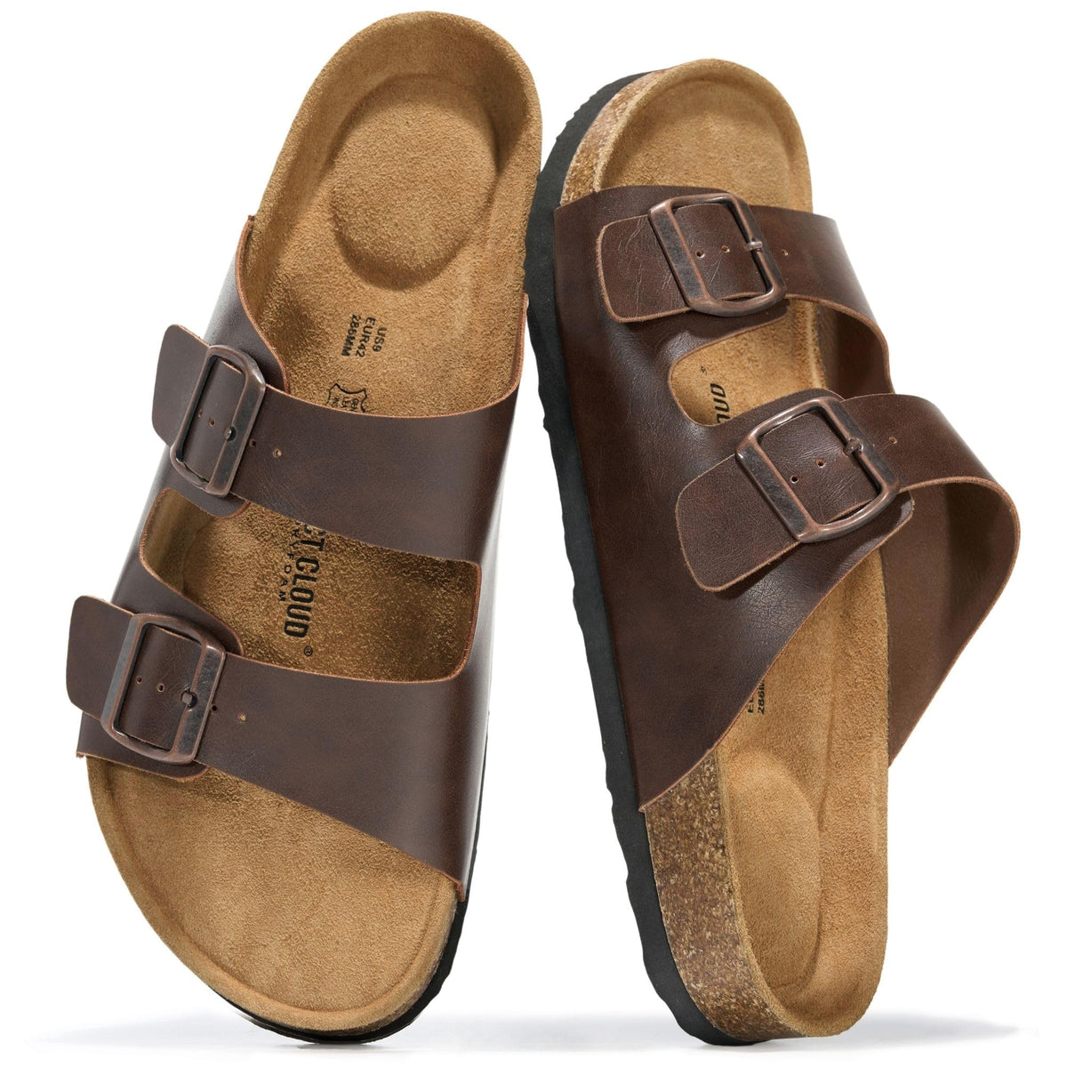 Mens Sandals, 100% Genuine Leather Mens Slides Cork Footbed Sandals for Men