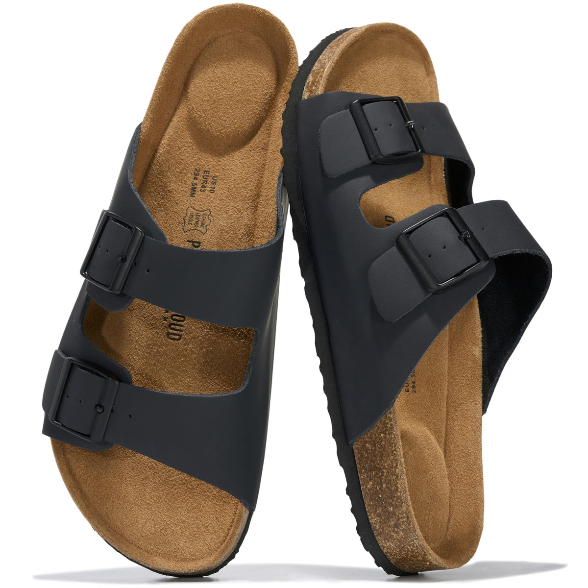 Mens Sandals, 100% Genuine Leather Mens Slides Cork Footbed Sandals for Men