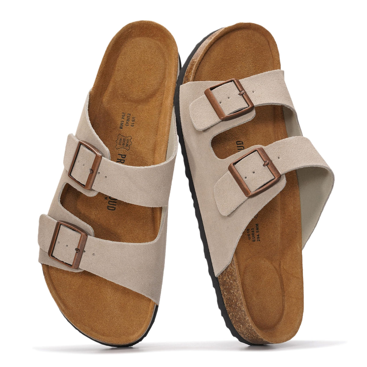 Mens Sandals, 100% Genuine Leather Mens Slides Cork Footbed Sandals for Men
