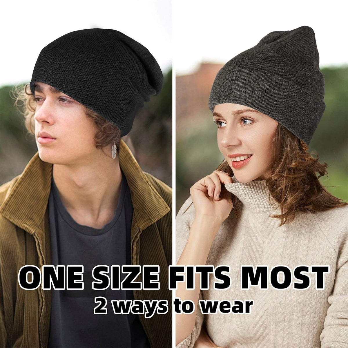 lucdnc Beanies for Men Women 2 Pack Fall Winter Men's Hats Unisex Warm Knit Skullies Beanies Soft Ski Caps