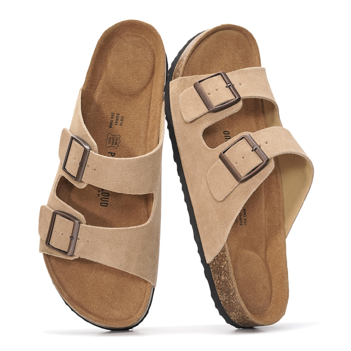 Mens Sandals, 100% Genuine Leather Mens Slides Cork Footbed Sandals for Men