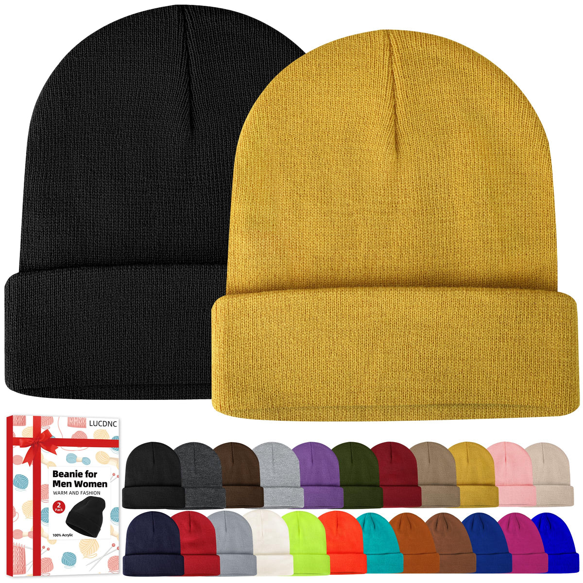 lucdnc Beanies for Men Women 2 Pack Fall Winter Men's Hats Unisex Warm Knit Skullies Beanies Soft Ski Caps